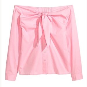 ADORABLE BABY PINK H&M OFF THE SHOULDER BARDOT BUTTON DOWN BLOUSE💗